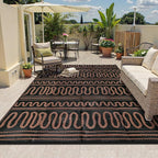 Beeiva Outdoor Rug 8x10 Patio Waterproof, Reversible 8x10 Outdoor Rug for Patio, Washable Outdoor Plastic Straw Rug for Deck, Balcony, Backyard, Porch, Camping, Picnic - Black/Brown