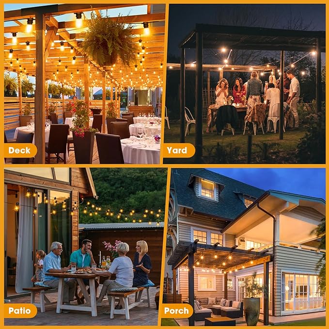 100FT LED Outdoor String Lights, Commercial Grade Patio Lights with 30+2 Shatterproof S14 Edison Vintage Bulb for Outside Backyard Porch Balcony Party Cafe Decor