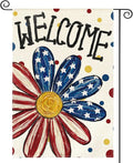 AVOIN colorlife 4th of July Patriotic Garden Flag 12x18 Inch Double Sided Outside, Memorial Day Welcome Floral Daisy Yard Outdoor Decoration