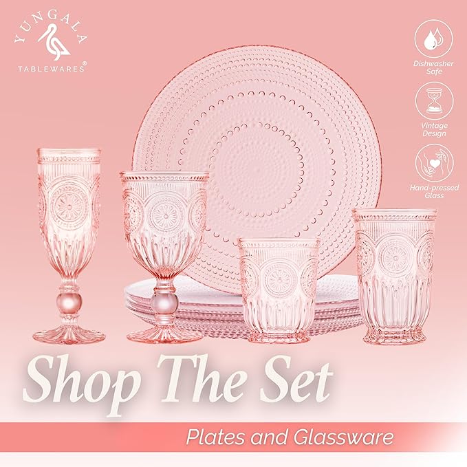 Yungala Pink Wine Glasses, set of 6 pink goblets handcrafted from pink glass (not painted or coated) ensuring your glassware is dishwasher safe and the color won't peel or chip.