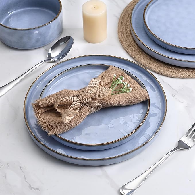LIANYU 18 Piece Dinnerware Sets for 6, Stoneware Plates and Bowls Dish Set, Ceramic Dinner Ware Dishware for Kitchen Dining, Microwave & Dishwasher Safe, Three-Color