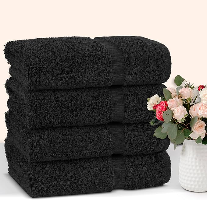 Chakir Turkish Linens 100% Cotton Premium Turkish Towels for Bathroom | 27'' x 54'' (4-Piece Bath Towels - Black)