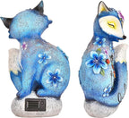 Sungmor Solar Garden Statue Fox Figurine with LED Lights, Solar Powered Resin Sculpture Yard Lawn Ornaments, Hand-Painted Outdoor Figurine Lights Decorations, Housewarming Gift