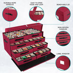 BlessedSeason Christmas Ornament Storage Box，Stackable 6 Drawer Organizers，Max 112 3" Christmas Dauble, Adjustable Christmas Ball Storage Container Bins, Red