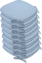 SleepMan Outdoor 17"x16" Chair Cushions with Ties Set of 8, Water Resistant All Weather U-Shape Seat Pads for Patio Garden Furniture Indoor Fade Resistant Patio Cushions (Light Blue)