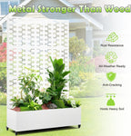 15.7"×70.9"×47.2" Metal Raised Garden Bed with Trellis and Wheels - Tall Trellis Planter Box for Climbing Plants, Vegetables & Vines - Outdoor Privacy Planters for Patio (White-Brick)