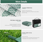 Waterproof Outdoor Rug 8x10 ft, Reversible Plastic Straw Mat with Leaf Pattern, Large Floor Mat for Patio, Camping, Picnic, Backyard RV, Deck, Dark Green