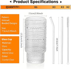 KEMORELA Glass Cups Vintage Glassware Set of 6 Large, Hobnail Drinking Glasses, 16oz Glass Cups With Straws, Romantic Hobnail Highball Glasses, Bar Beverages Ice Coffee Cup Glassware