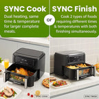 Elite Gourmet EAF1055D Dual Zone Air Fryer Oven, 11QT. Capacity with Divider, Sync Finish, Dishwasher Safe Basket, 10 Preset Functions, 1600-Watts, with Recipe Booklet, Black