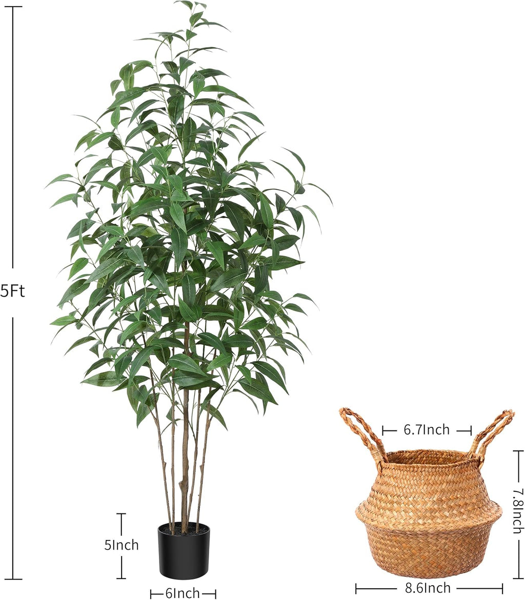 Artificial Eucalyptus Tree,5Ft Tree Fake Plant in Pot for Home and Office Decor,Potted Faux Plants Tall Artificial Trees for Indoor, Outdoor