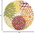 Nourison Home Aloha 94" Round Fabric Indoor/Outdoor Rug in Red Multi-Color