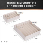 BINO 4-Pack Underwear Drawer Organizer - Beige | Sock Organizer | Drawer Organizer Dresser | Interior Drawer Organizer Storage | Dividers Dresser Drawers | Undergarment Scarf Tie Drawer Organizer