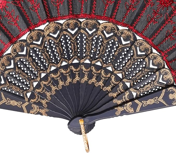 QIRMIZI 10 Pack Fabric Folding Handheld Fans, Perfect for Weddings, Parties, and Dancing,Red
