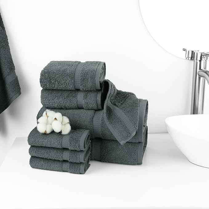 Chakir Turkish Linens Premium Cotton Absorbent Turkish Towels (8-Piece Towel Set, Dark Gray)