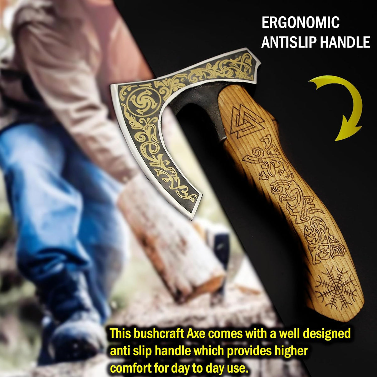 SHINY CRAFTS-Viking axe bearded axe tomahawk birthday gifts-Viking Axe with Carbon Steel Head and Ash Wood Handle is black polished, Viking Gifts for Men with Premium Quality Leather Sheath (SCA-0025)