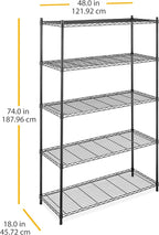 Whitmor Supreme 5 Tier Adjustable Shelving - 500 Pound Weight Capacity Per Shelf - Leveling Feet