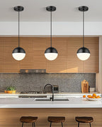 LMS Mid Century Pendant Lights, Matte Black Kitchen Island Light Fixtures with White Globe Glass Shade, Adjustable Hanging Cord, 3 Pack for Home Office Dining Room Bathroom, LMS-186PL-BKWS3PK