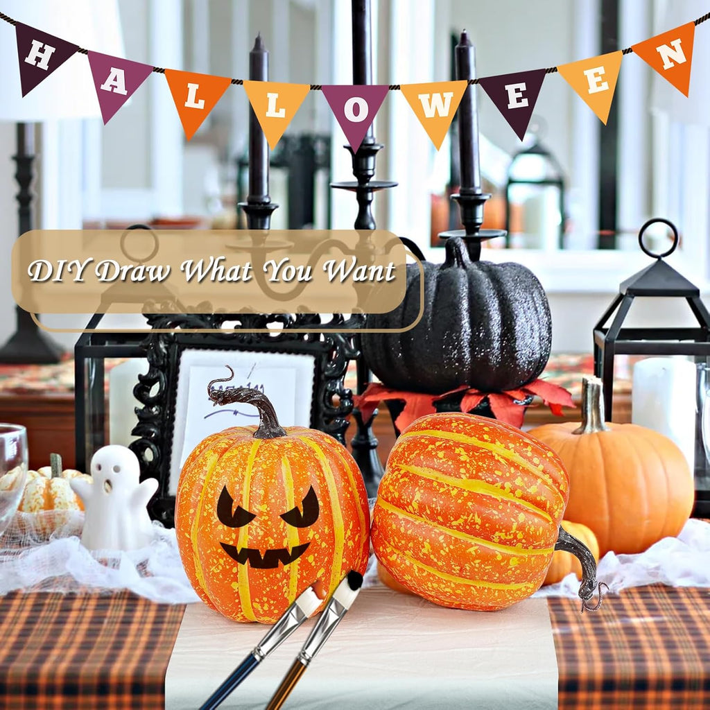 Artmag 6 Inch Large Artificial Pumpkins, 4PCS Big Orange Drawing Line Faux Foam Harvest Pumpkins for Fall Thanksgiving Holiday Decorations