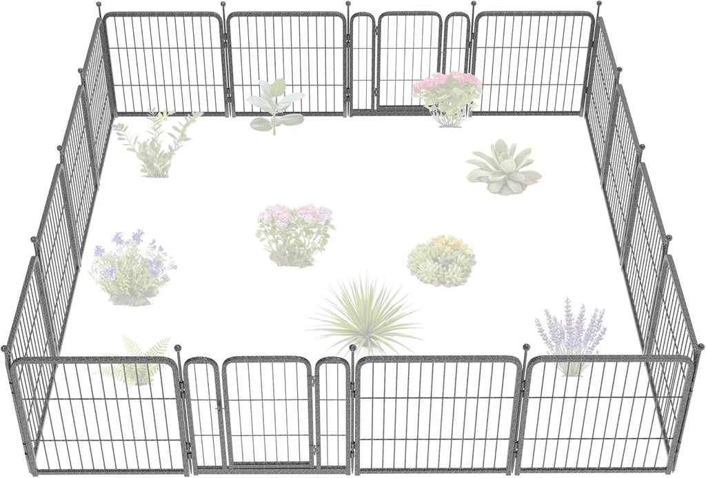 FXW Garden Fence Outdoor for The Yard – 24in(H) x 30.4ft(L) Heavy Duty Metal Animal Barrier for Dog and Rabbit, Decorative Dog Fence, 16 Panels, Silver