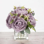 ENOVA FLORAL Artificial Flower Arrangement with Vase,Mixed Artificial Silk Peony Flower in Vase for Decoration Home Office, Wedding Centerpiece (Purple02)