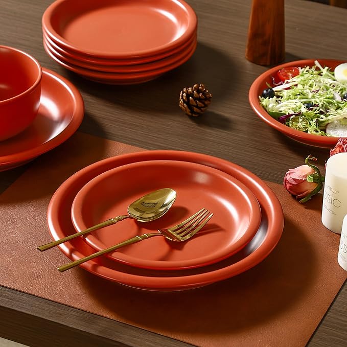 GZG 10.25-Inch Ceramic Dinner Plates Set of 4, Rustic Matte Glaze Terracotta Stoneware Plates for Main Course & Everyday Meals, Microwave & Dishwasher Safe(Terracotta Blush)