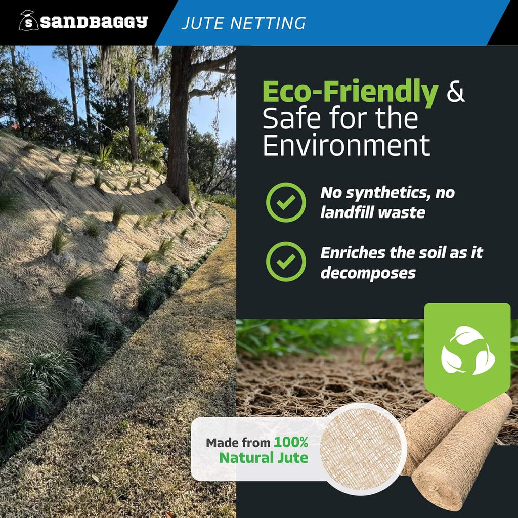 Sandbaggy Jute Netting Roll, 4 ft x 225ft - Biodegradable Erosion Control Blanket for Slopes, Hills & Drainage, Eco-Friendly, Durable Soil Stabilizer, Contractor-Approved for Landscaping (5 Rolls)