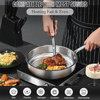 Stainless Steel Cookware Set, 16-Piece Pots and Pans Set Non Toxic, Kitchen Induction Cookware with Glass Lids, Steamer, Utensil Sets, Pot Protectors & Apron, Oven & Dishwasher Safe, Silver