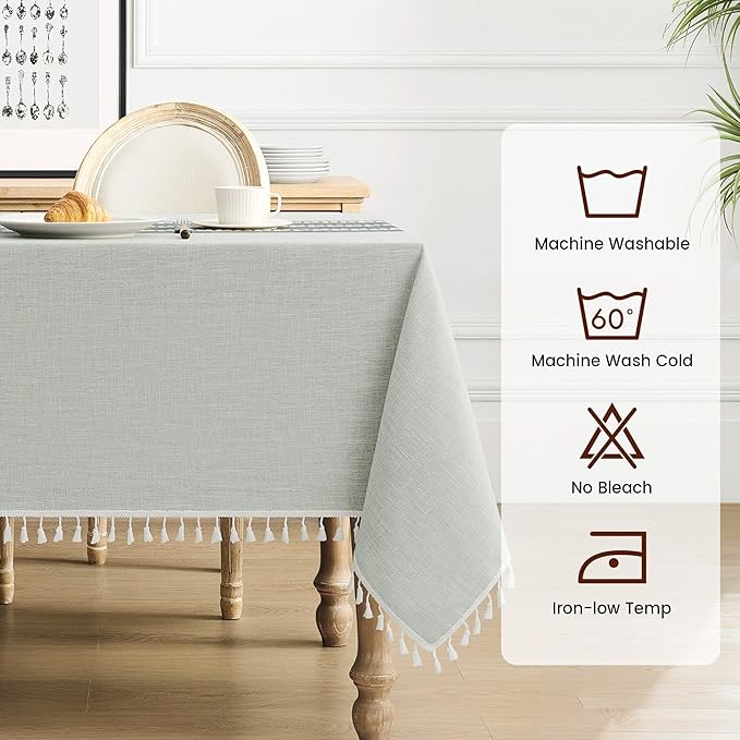 puredown® Rustic Square Tablecloth, Waterproof Cotton Linen Tablecloth with Tassel, Wrinkle Free Farmhouse Table Cloths for Kitchen Dining Outdoor, 55"x55",4 Seats, Gray