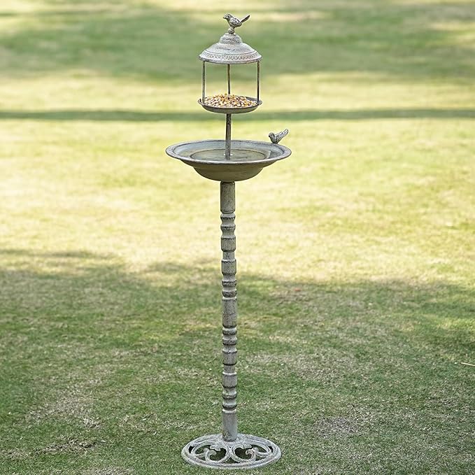 44.5" H Outdoor Metal Bird Bath Combo, Metal Bird Bath Bowl and Bird Feeder 2 in 1 Garden Yard Decoration