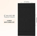 Chakir Turkish Linens 100% Cotton Premium Turkish Towels for Bathroom | 27'' x 54'' (4-Piece Bath Towels - Black)