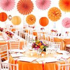 Pink-Orange Groovy Party-Decorations - 20pcs Fall Autumn Thanksgiving Harvest Paper Streamers Lanterns Fans,Tissue Pom Poms,Honeycomb Balls,Bunting,Birthday Baby Bridal Shower Wedding Decor Burgleda