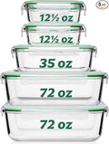 Fusion Gourmet Large Glass Food Storage Containers with Lids [5 Pack, 72 oz, 9 Cup], Airtight, Leakproof, Microwave and Oven Safe Borosilicate Glass