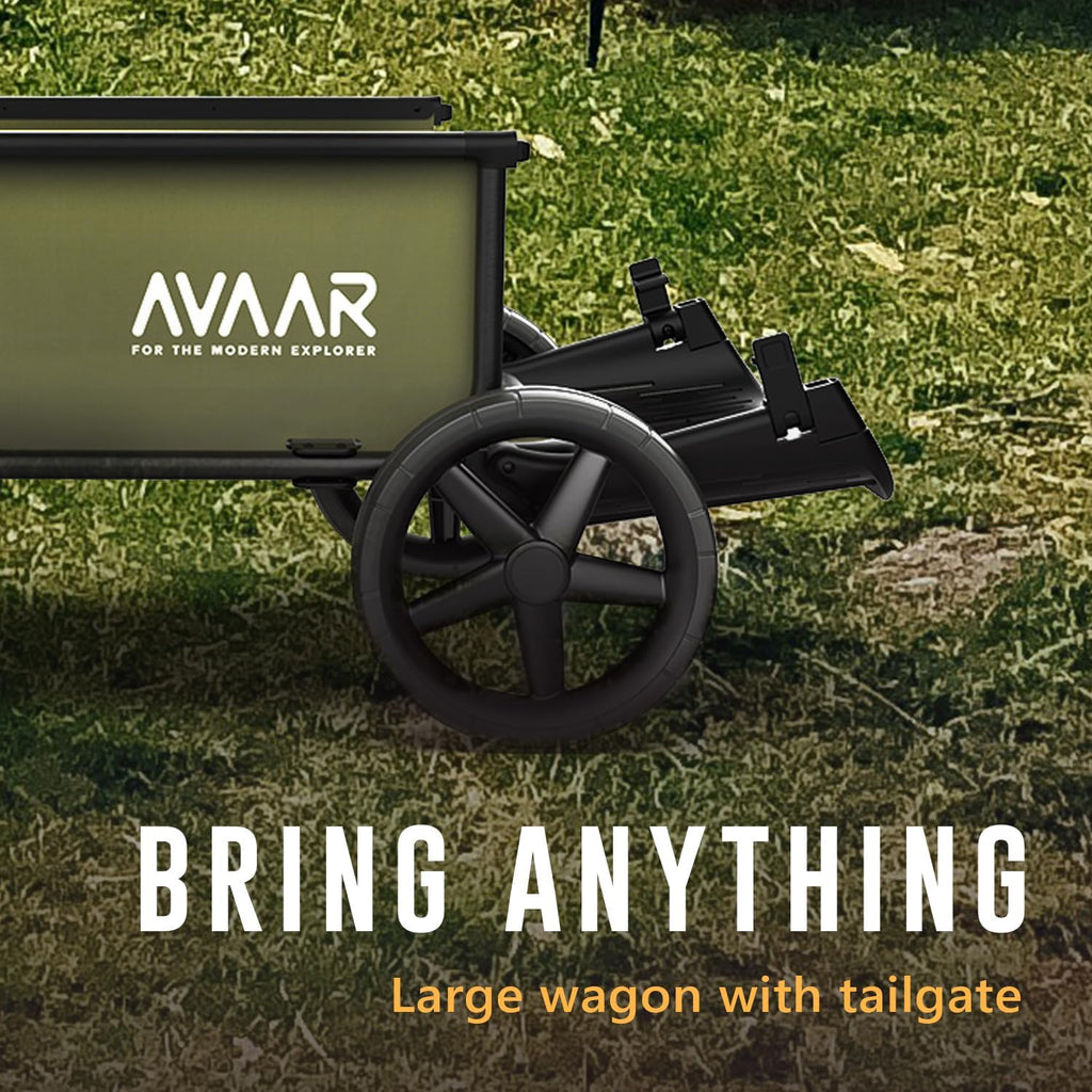 400lbs Large Capacity Collapsible Wagon Cart,Folding Utility Heavy Duty,All Terrain Big Wheels for Garden Camping Sports Outdoor Shopping, Green