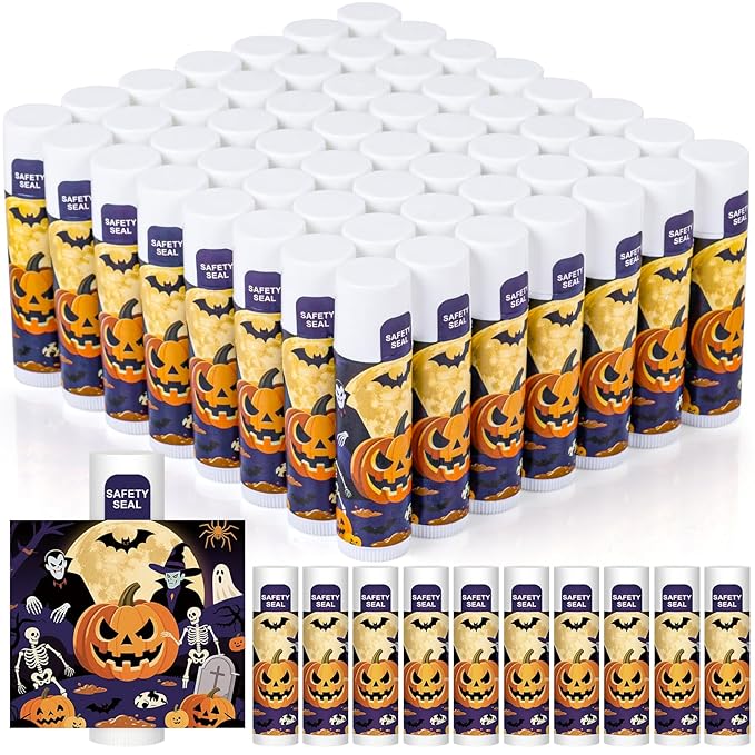 DMSKY 60 Pcs Halloween Lip Balm Bulk, Halloween Party Favors Bulk, Halloween Goodie Bags Fillers for Trick or Treat