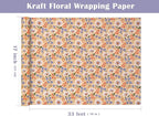 WRAPAHOLIC Kraft Floral Wrapping Paper Roll - Mini Roll - 17 Inch x 33 Feet - Watercolor Flower Wrapping Paper, Perfect for Wedding, Birthday, Bridal Shower, Tea Party