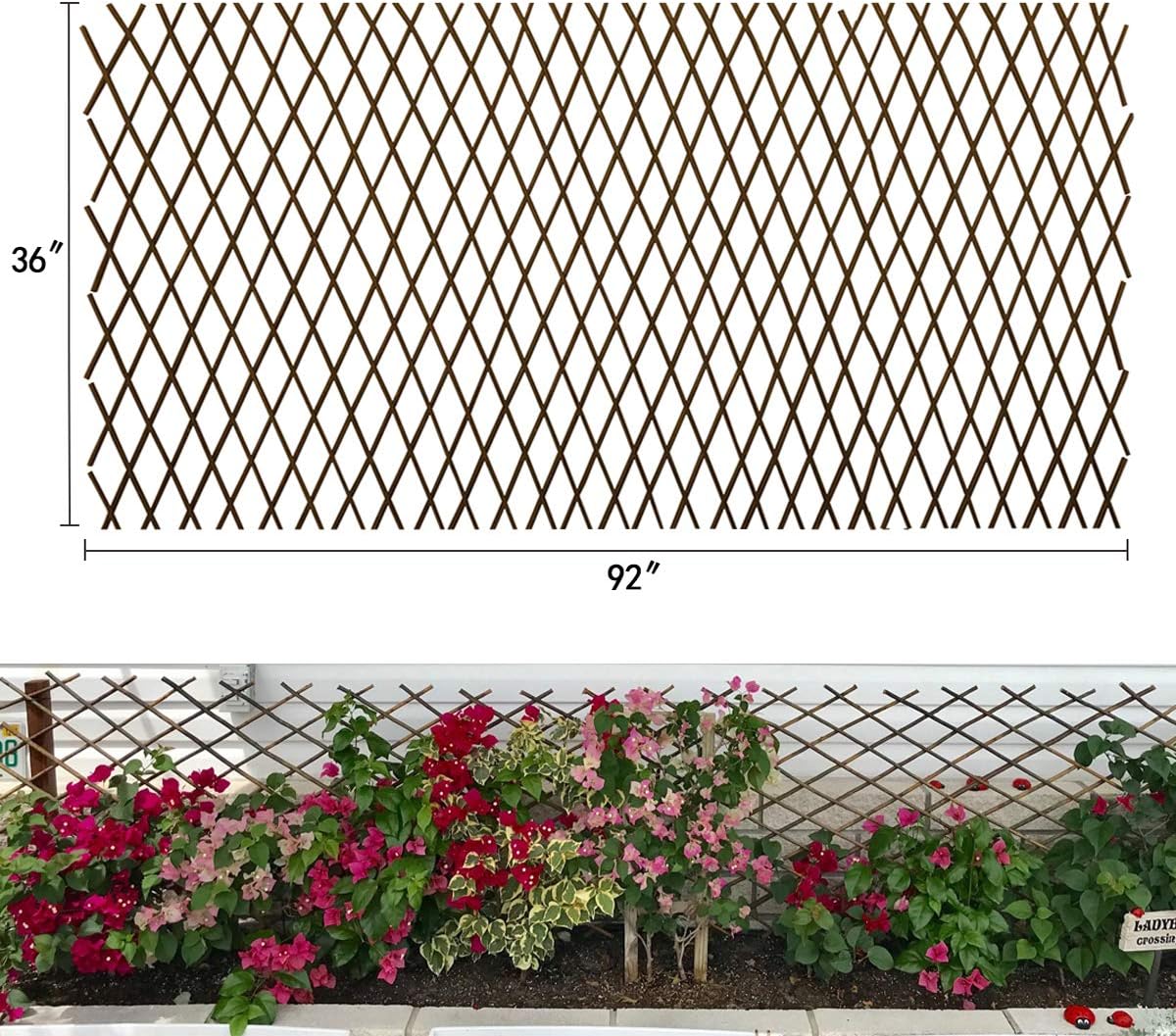 Expandable Garden Trellis Plant Support Willow Lattice Fence Panel for Climbing Plants Vine Ivy Rose Cucumbers Clematis