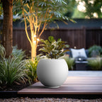 Kante Round Concrete Flower Pot, 19.3 Inch Dia (14" Opening) Sphere Shape Design Planter with Drainage Hole and Rubber Plug for Indoor & Outdoor Plants, White Finish with Aqua Blue Interior