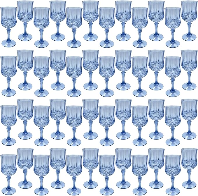 Blue Plastic Wine Glasses，Plastic Goblets for Parties，Drinking Glasses for Wedding Reception, Grand Event Party Supplies (48, Blue)