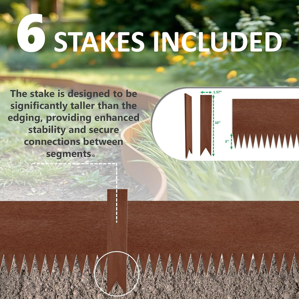 STIRLINGEAR Cor-Ten Steel Landscape Edging, 6-Pack (20 ft Total) – 8" Rustic Metal Garden Border