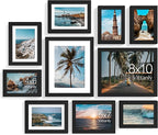 Vittanly 10 Pack Picture Frames Collage Wall Decor, Gallery Wall Frame Set for Wall or Tabletop Display, Engineered Wood and Shatter-resistant Plexiglass, Multi Sizes with 8x10, 5x7, 4x6 Frames, Black