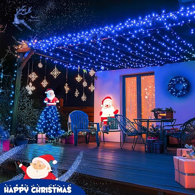 JMEXSUSS Blue 400 LED Christmas Lights Outdoor, 132ft Christmas Tree Lights with Remote, Indoor Blue String Lights Plug in for House Christmas Bush Decorations