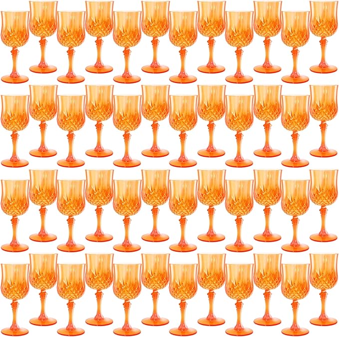 Plastic Wine Glasses，Plastic Goblets Vintage Style Cordial Drinking Glasses for Wedding Reception, Grand Event Party Supplies (48, Pumpkin orange)