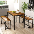 AWQM Dining Room Table Set, Kitchen Table Set with 2 Benches, Ideal for Home, Kitchen and Dining Room, Breakfast Table of 43.3x23.6x28.5 inches, Benches of 38.5x11.8x17.5 inches, Rustic Brown