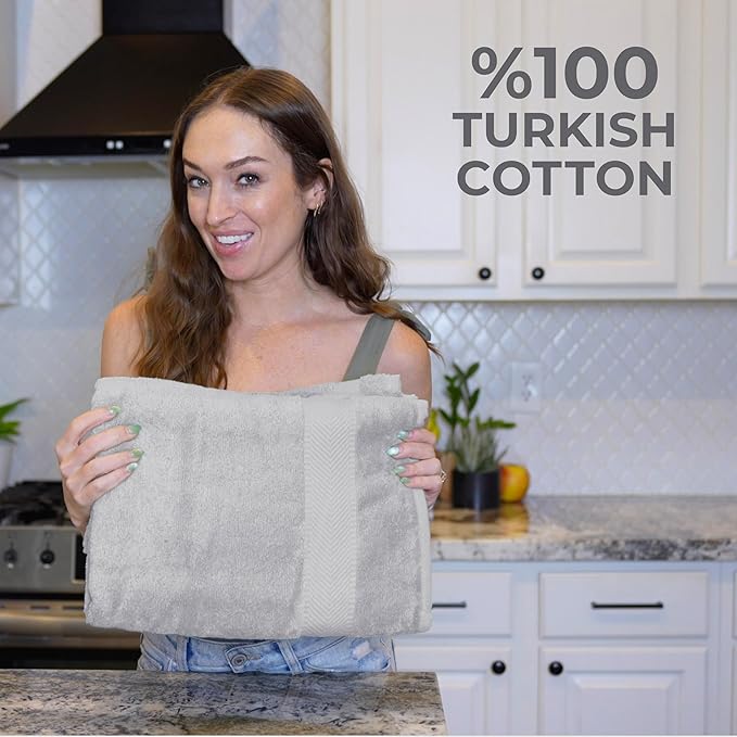 TEXTILOM 100% Turkish Cotton 6 Pcs Luxury Bath Towels, Soft & Absorbent Bathroom Towels Set (2 Bath Towel, 2 Hand Towel, 2 Washcloths)- Light Grey