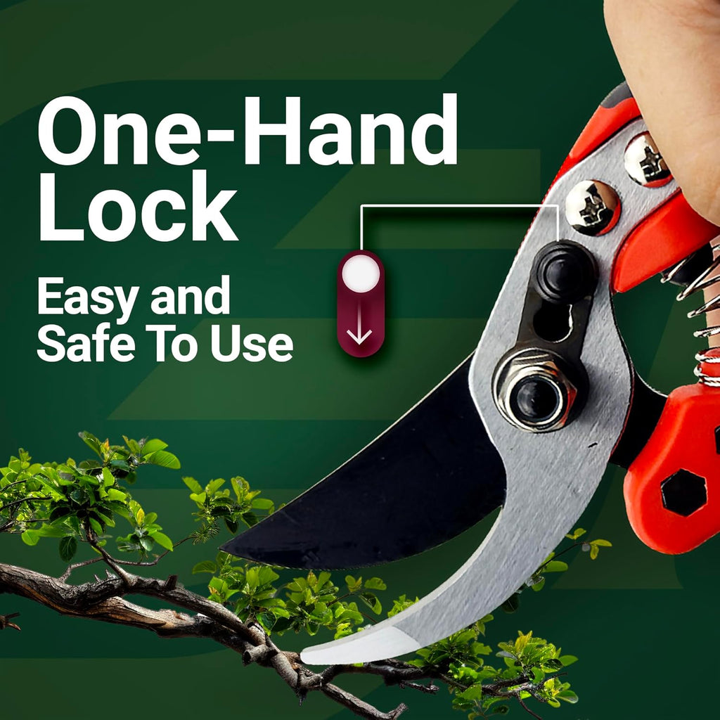 Gardeness Non-stick Coated Blade Bypass Pruning Shears-Garden Clippers For Gardening, Handheld Florist branch cutters - Floral Hand Secateurs with Comfort Grip Handles, Trimming and Yard Work