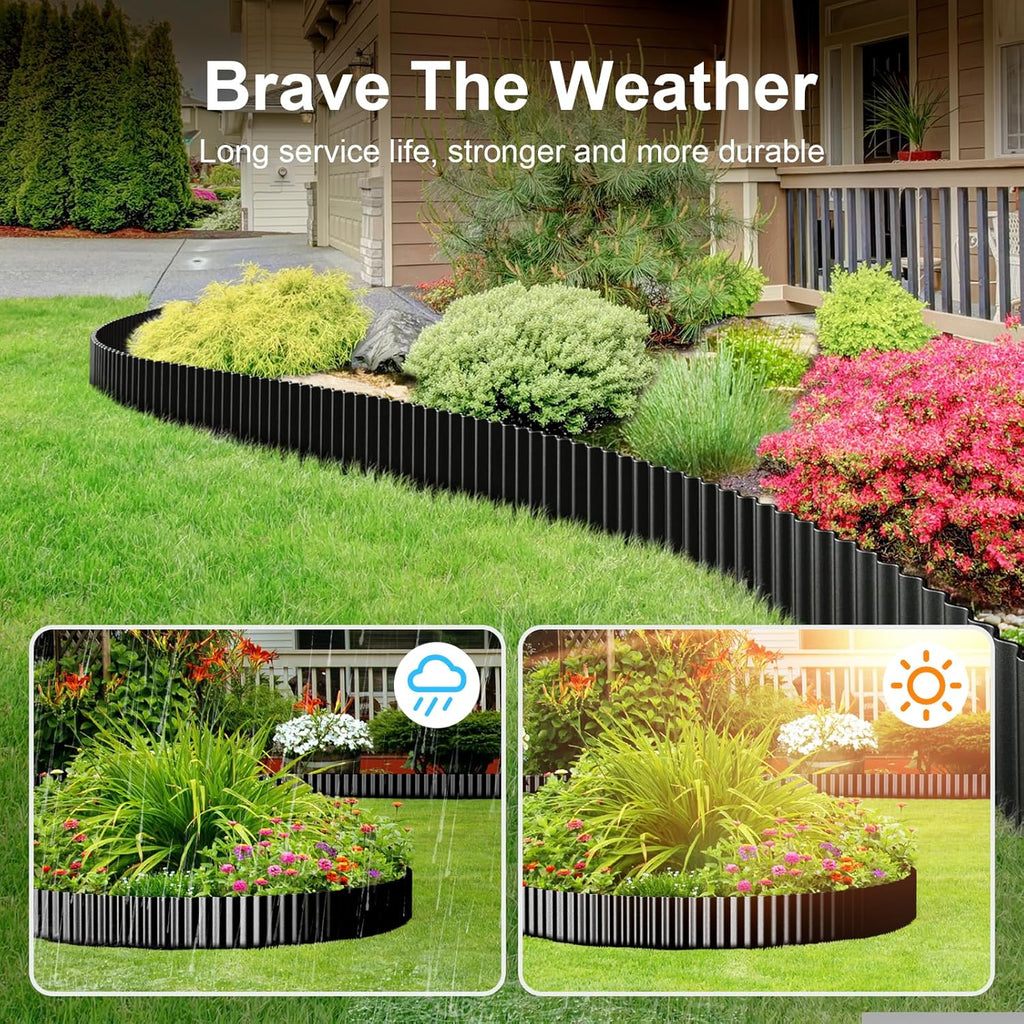 Land Guard Corrugated Garden Edging Border, 6" x 25' Landscape Paver Edging, Tall Landscape Edging, Fence for Garden, Flower Bed, Lawn and Landscape Edging (Glossy Black)