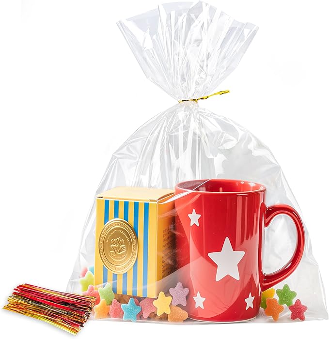 NPLUX 100 Pack Cellophane Bags Small Plastic Cookie Bag Clear Treat Bags with Twist Ties for Small Gift Party Favors, Bakery, Candy, Popcorn (8×11In)