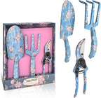 Garden Tool Set, 3 Piece Floral Gardening Tools for Women, Aluminum Gardening Hand Tools with Trowel, Hand Rake & Pruning Shears, Ergonomic Garden Tools for Indoor Outdoor Gardening