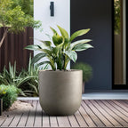 Kante 16.5" Round Concrete Planter, Large Cylinder Plant Pot with Curved Bottom and Drainage Hole, for Indoor and Outdoor Use – Garden or Patio, Weathered Concrete Finish with Warm Brown Interior