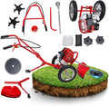 Weed Wacker, 2 Stroke 49 CC Gasoline Weed Eater, 6500-7000R/Min Hand Push Weed Wacker, 0.95L Small Weed Wacker, can Folded Rear Wheel, for Mountains, Hills, Plains, Orchards Etc